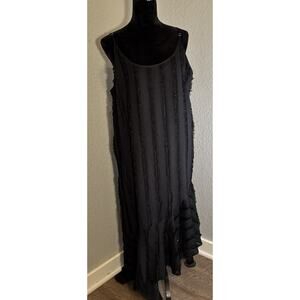 Eri + Ali Asymmetrical Dress XL Black Ruffle Fringe Maxi Spaghetti Strap Dress